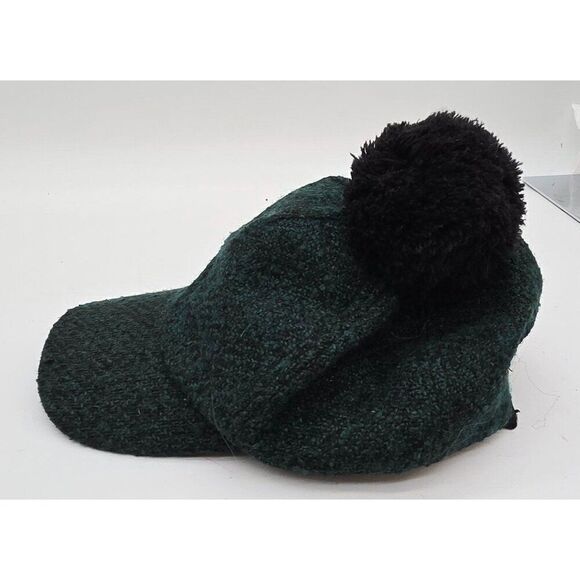 Vintage Green Tweed Wool Cap With Black Pom-Pom & Ear Flaps - Picture 2 of 8